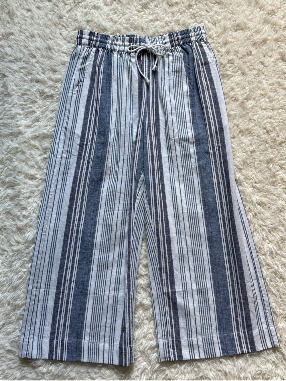 beachlunchlounge Women’s Linen Cropped Wide-Leg Drawstring Pant